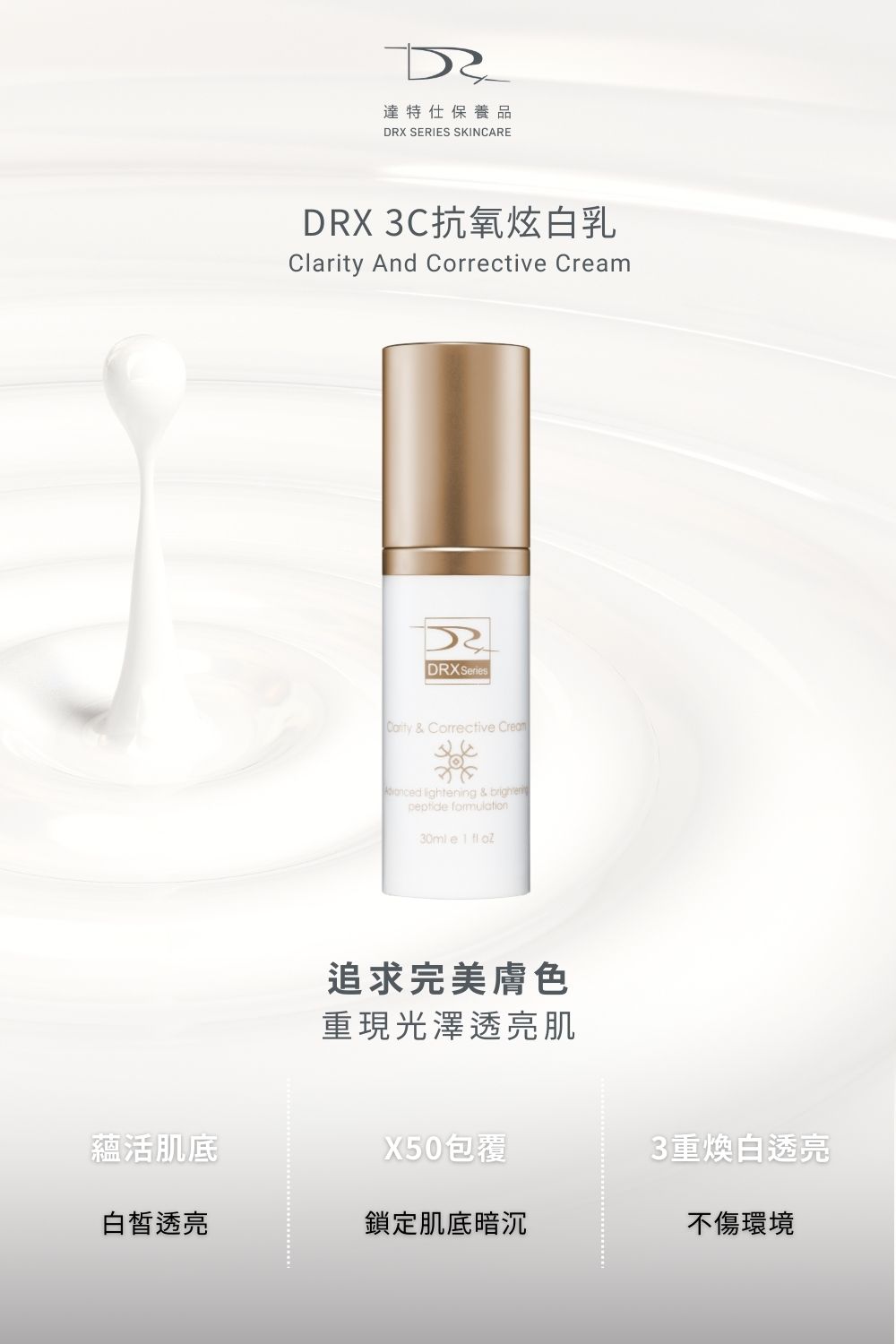 早C晚A保養的完美公式！  早上使用美白雙冠王DRX 3C抗氧炫白乳+DRX超極C+ 精華  晚上使用0.5%維A亮白精華。中等濃度A醇，油性肌膚、一般肌膚容易建立皮膚耐受