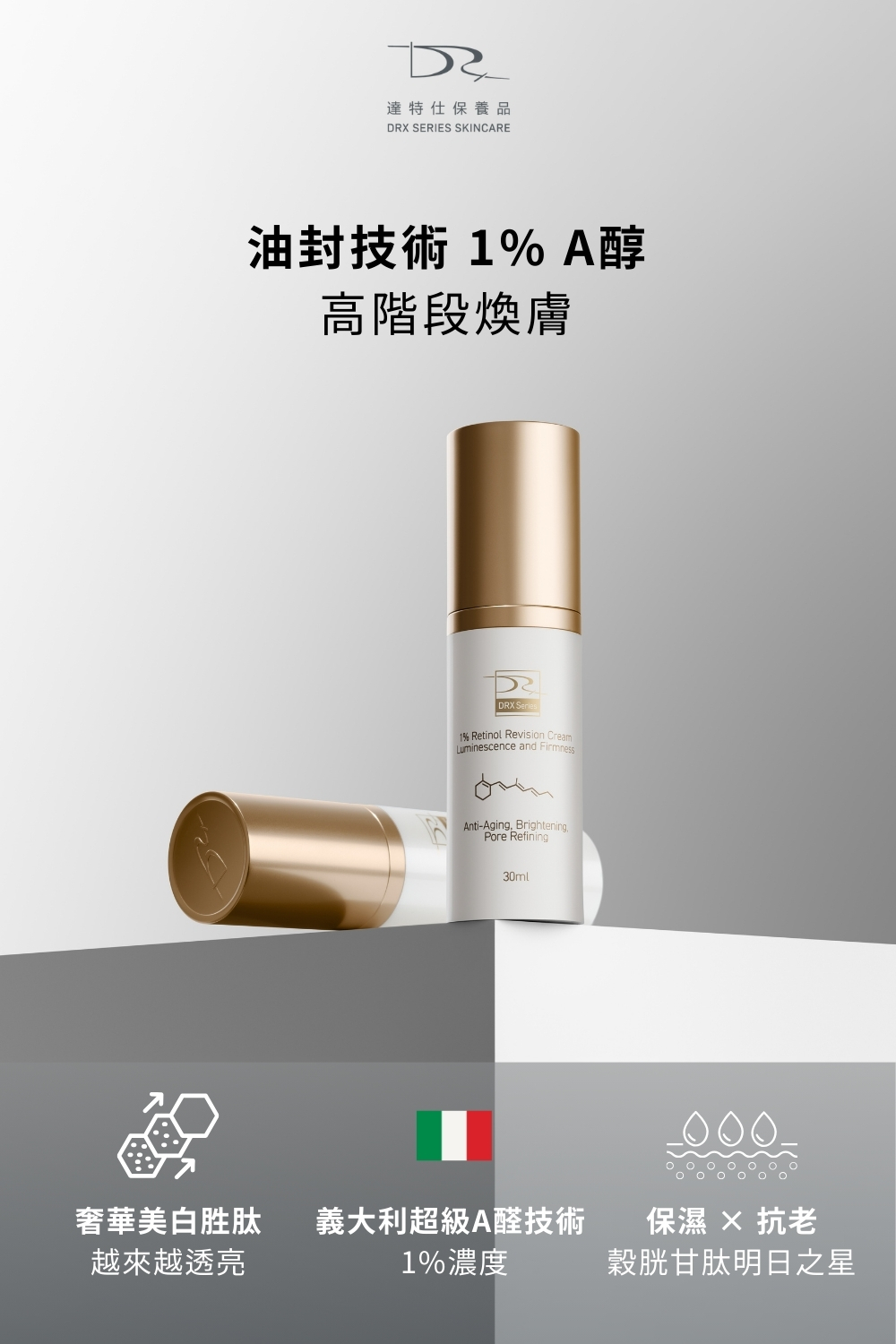 DRX達特仕的莊醫師嚴選活動專區系列-1%煥顏A醇入門套組(買2送1)，精準抗老程序已為您準備好了！